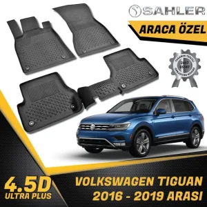 SAHLER Volkswagen Tiguan 2016-2023 دواسات ارضيةTPE متوافق مع سيارة تيجوان 2016-2023 Tiguan من ساهلر– أسود