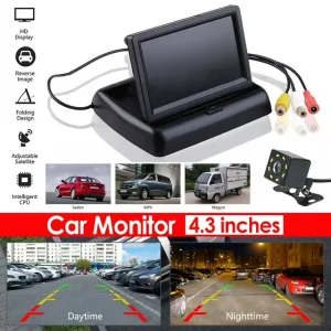 شاشة LCD TFT قابلة للطي مقاس 4.3 بوصة للسيارة، أسود