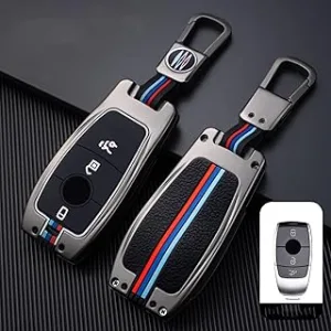 71guRwbRJ-L._AC_UL320_.jpg جراب مفتاح سيارة مرسيدس بنز E كلاس 2018 وE200 E300 W177 W213 من 3 ازرار، مع اضاءة ليلية وحلقة للمفاتيح، لون اسود