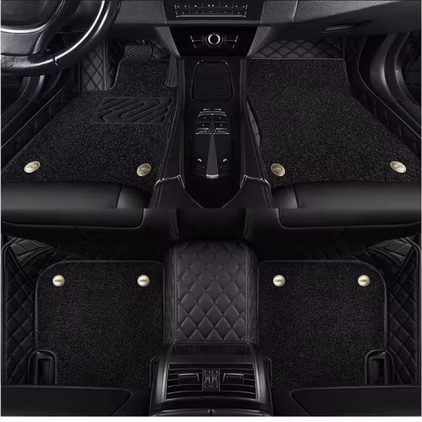 9d car mat دواسات جلدية فاخرة 9D متوافقة مع فولكس فاجن جيتا (2010-2022) -بطبقة من الموكت- مقاومة للماء والاوساخ - تصميم اسود فاخر