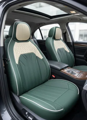 9D SG1 غطاء مقاعد للسيارات الرياضية 9D - جلد اخضر x بيج لجميع السيارات الـ 5 مقاعد / SUV
