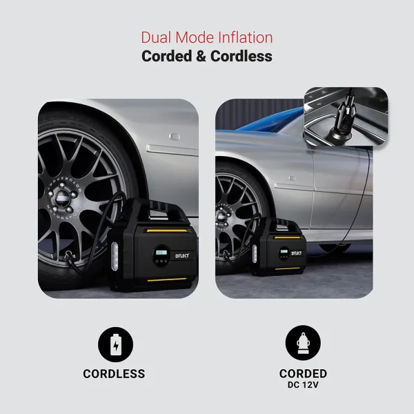 Digital Tyre Inflator / Portable Air Compressor جهاز تشغيل بطارية السيارة ستارتر Turbo Pro 720 (4×1) – باور بنك 7200mAh + منفاخ كاوتش ديجيتال – 150 PSI