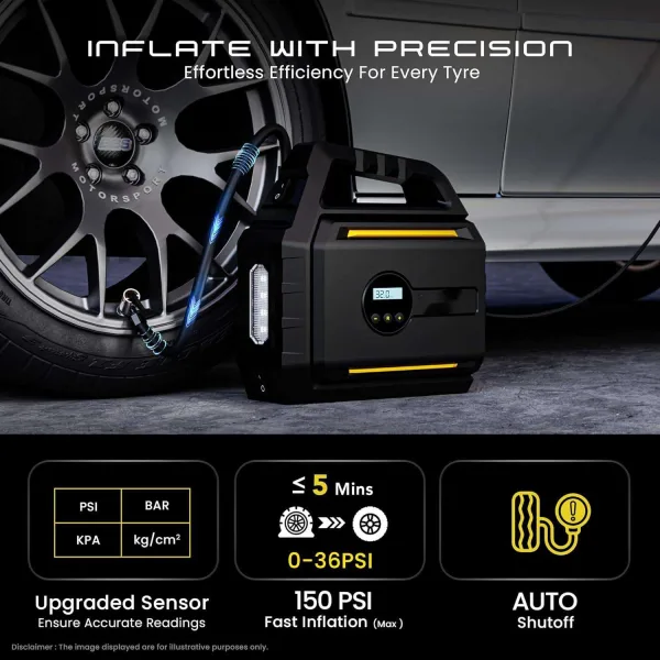 jumpstarter 7200s02 جهاز تشغيل بطارية السيارة(4×1)منفاخ كاوتش ديجيتال+باوربانك -كشاف طؤاري
