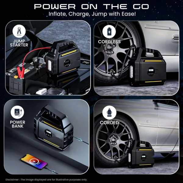jumpstarter 7200s05 جهاز تشغيل بطارية السيارة(4×1)منفاخ كاوتش ديجيتال+باوربانك -كشاف طؤاري